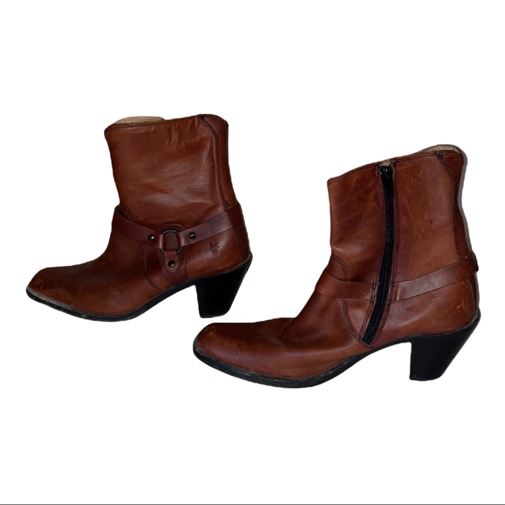 Frye Leather Zip Harness Short Boots 7 - Picture 2 of 13